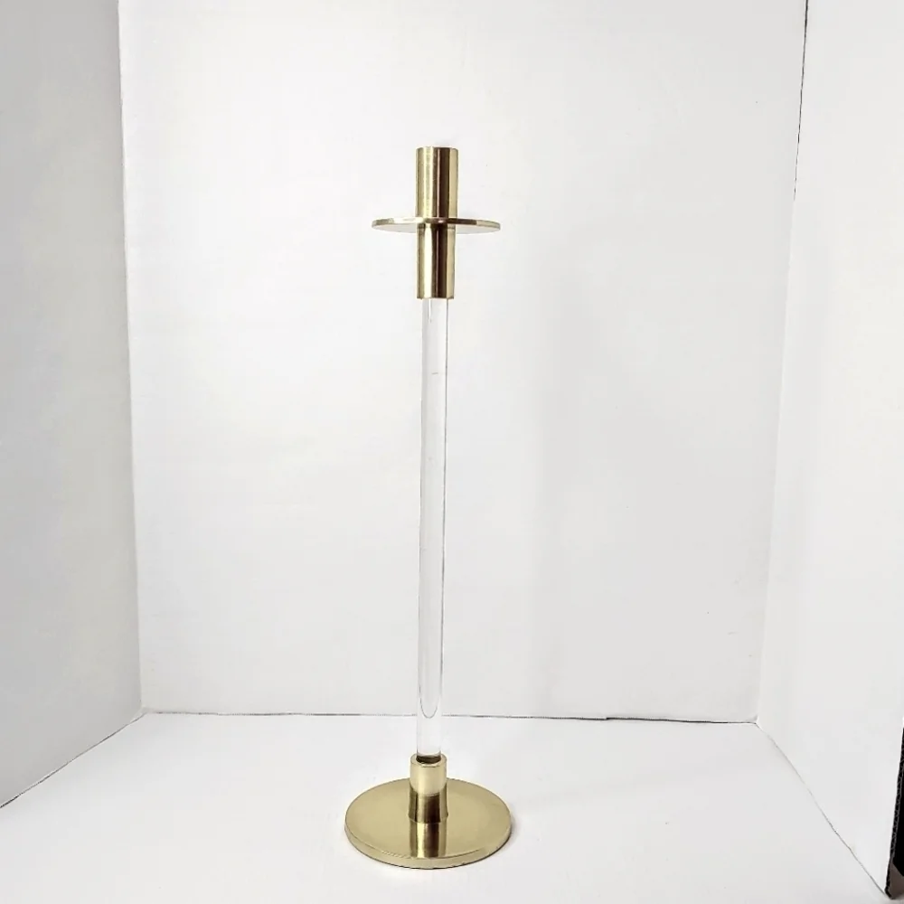 Creative Co-op tall acrylic/gold taper candle holder.